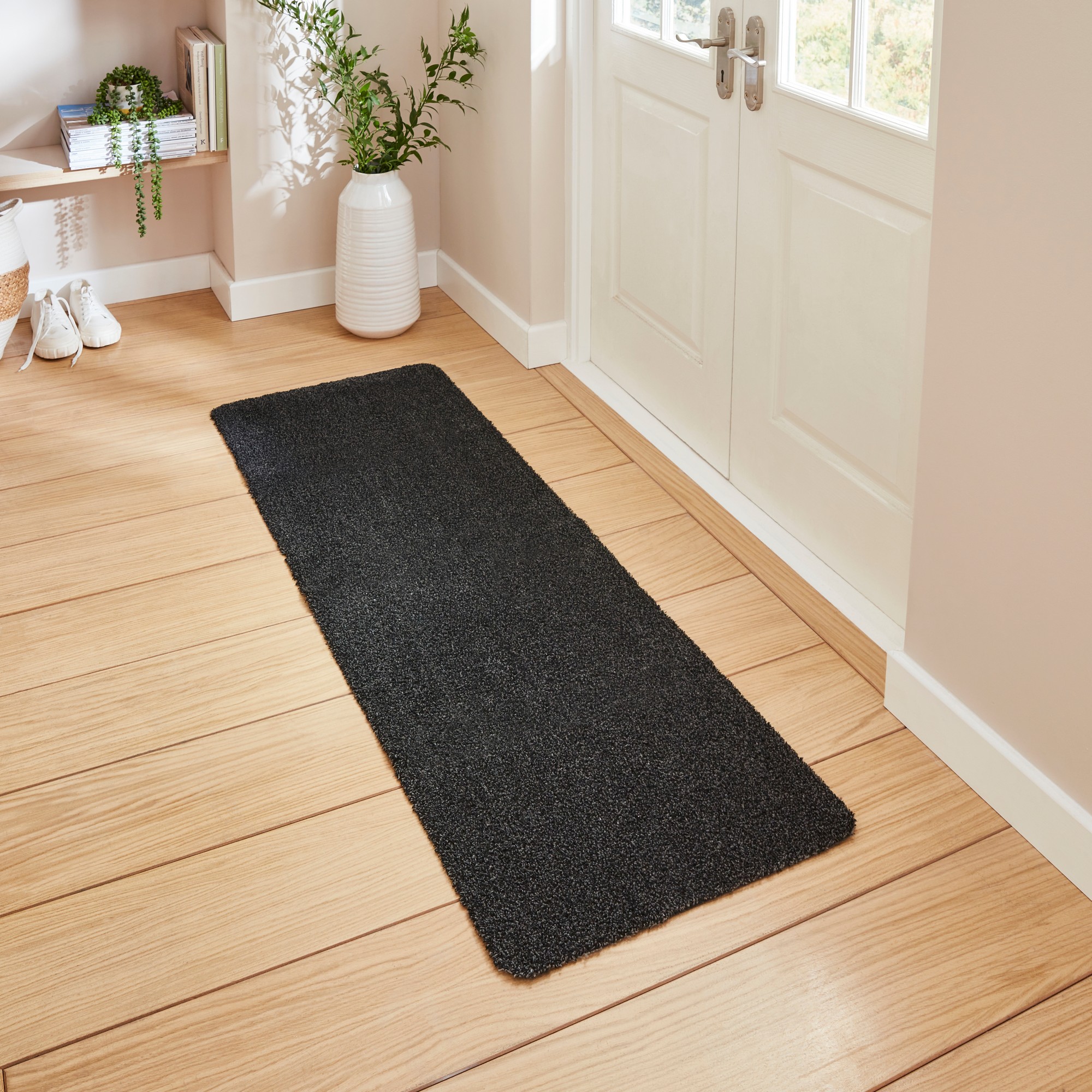 Maxi Mat Plain Washable Utility Runner Doormat In Dark Grey